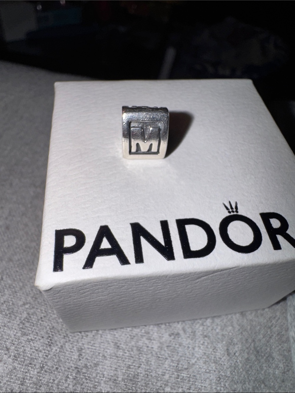 Pandora Retired Silver Letter 'M' Cube Charm - Silver